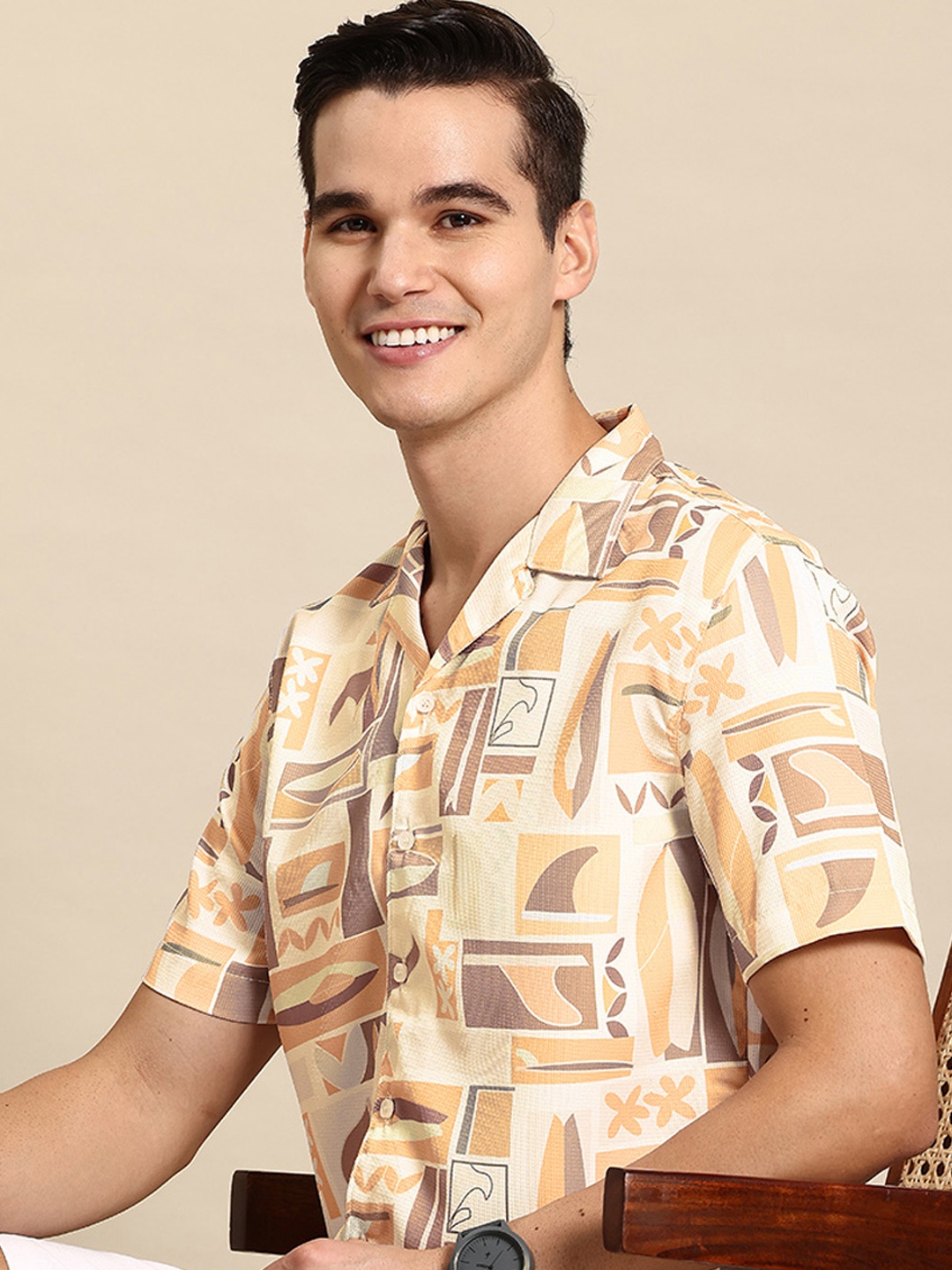 

Mast & Harbour Printed Short Sleeve Shirt, Beige