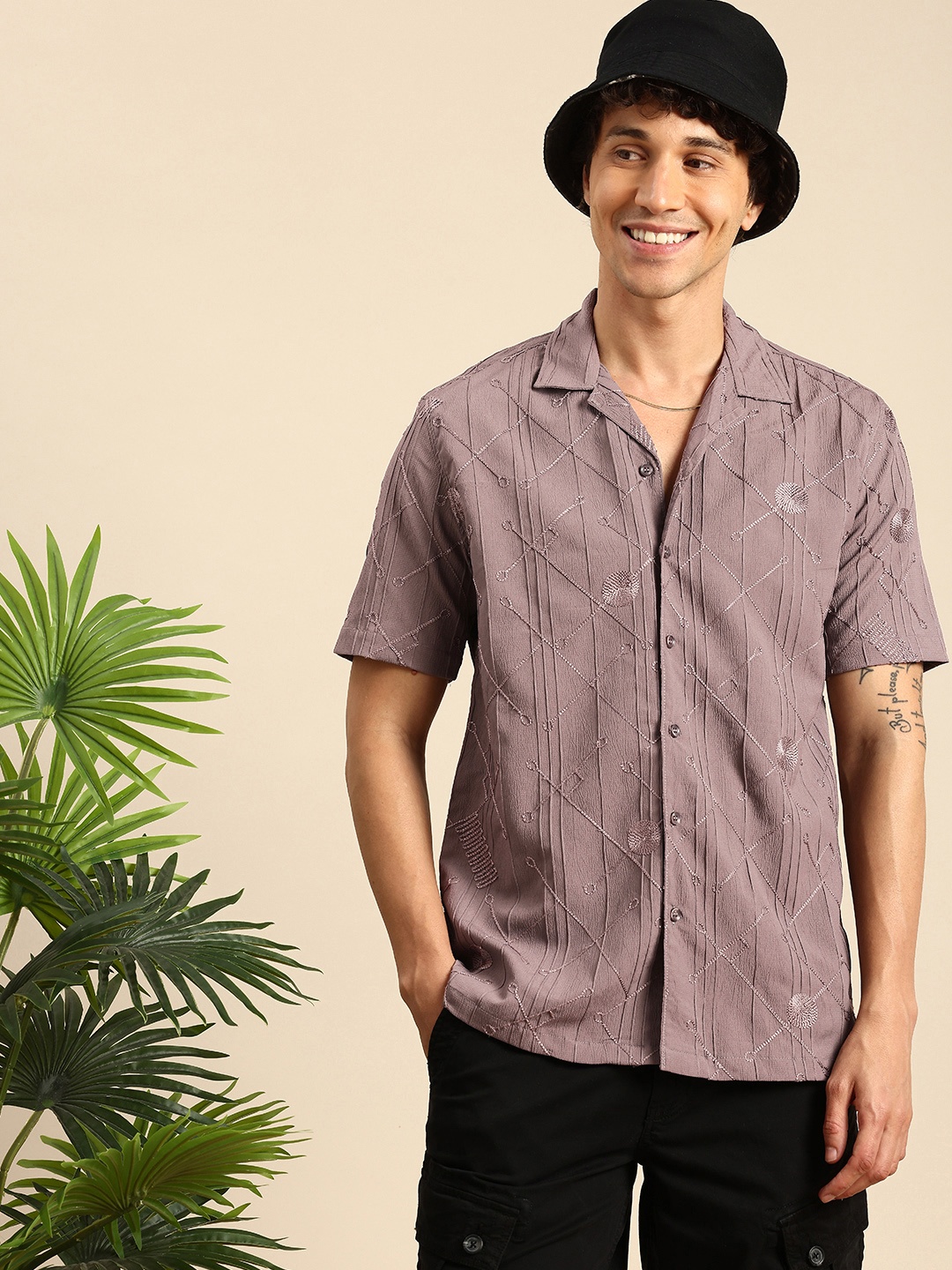 

Mast & Harbour Embroidered Seersucker Casual Shirt, Taupe
