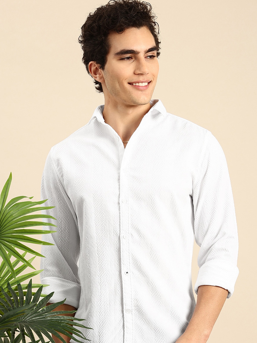 

Mast & Harbour Textured Self Designed Casual Shirt, White