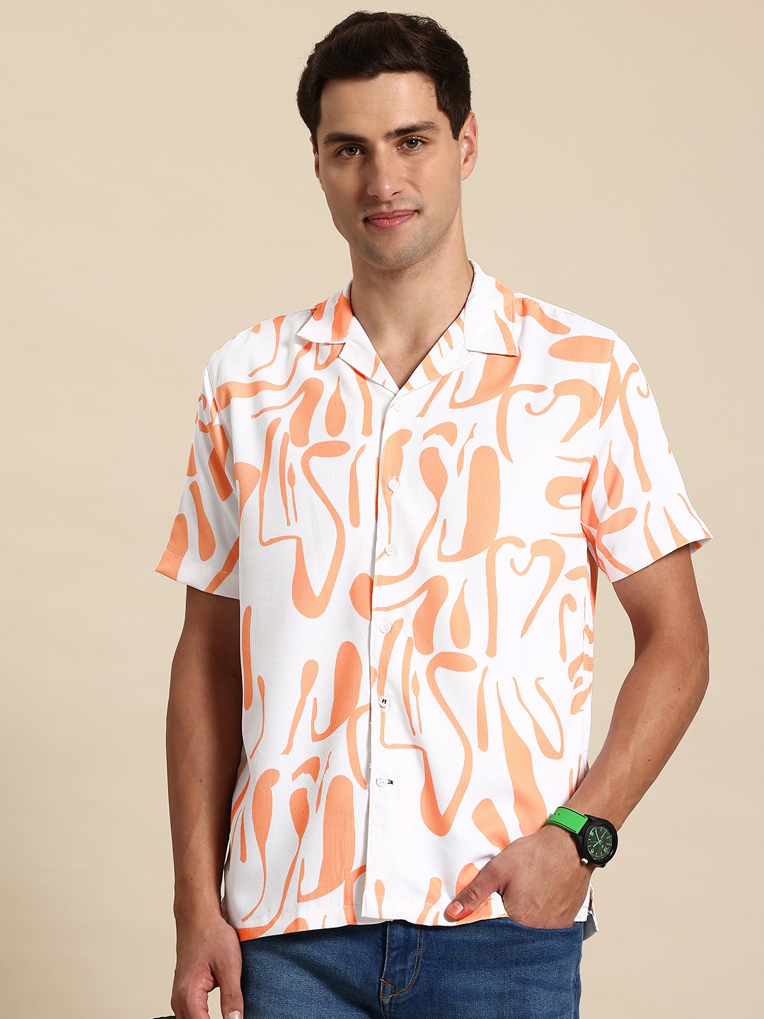 

Mast & Harbour Textured Printed Shirt, Orange