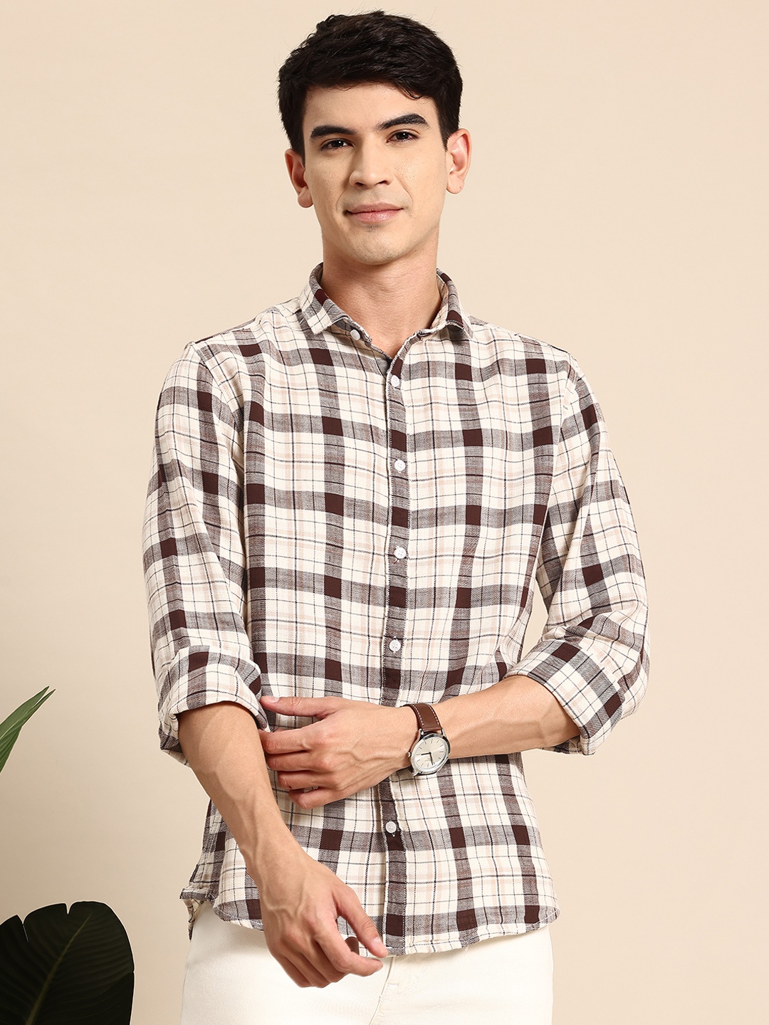 

Mast & Harbour Tartan Checked Pure Cotton Casual Shirt, Brown