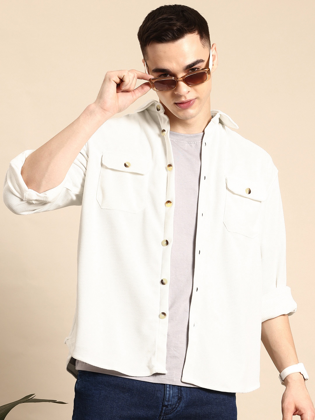 

Mast & Harbour Men Opaque Casual Shirt, White