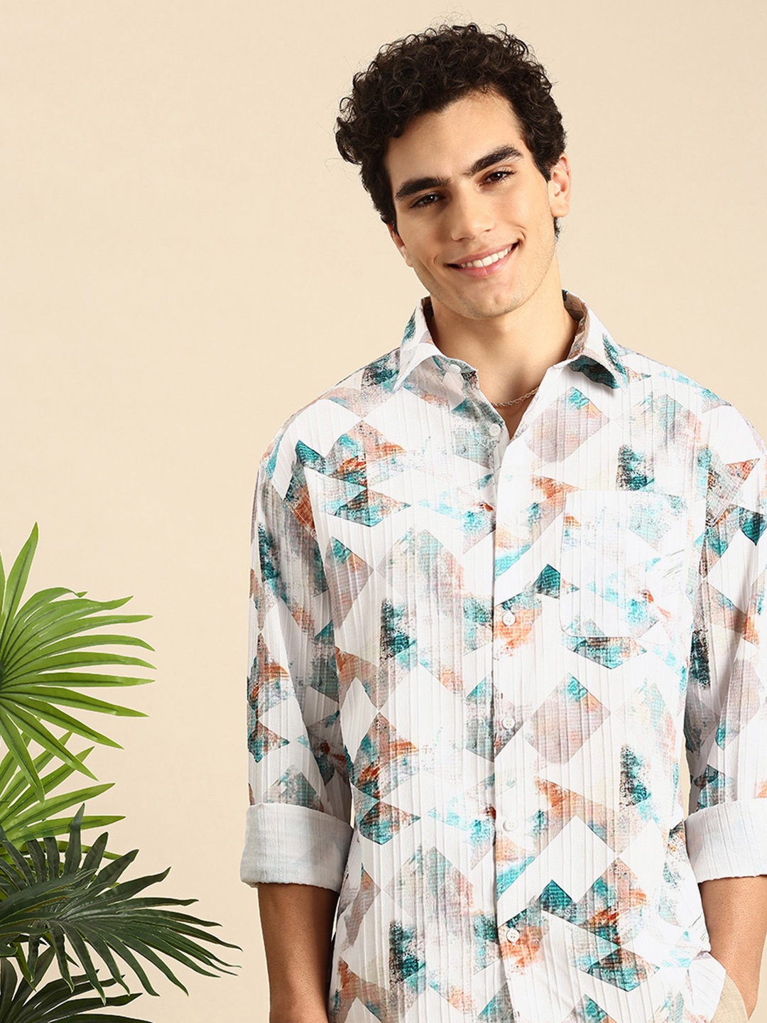 

Mast & Harbour Abstract Printed Seersucker Textured Casual Relaxed Fit Shirt, Multi