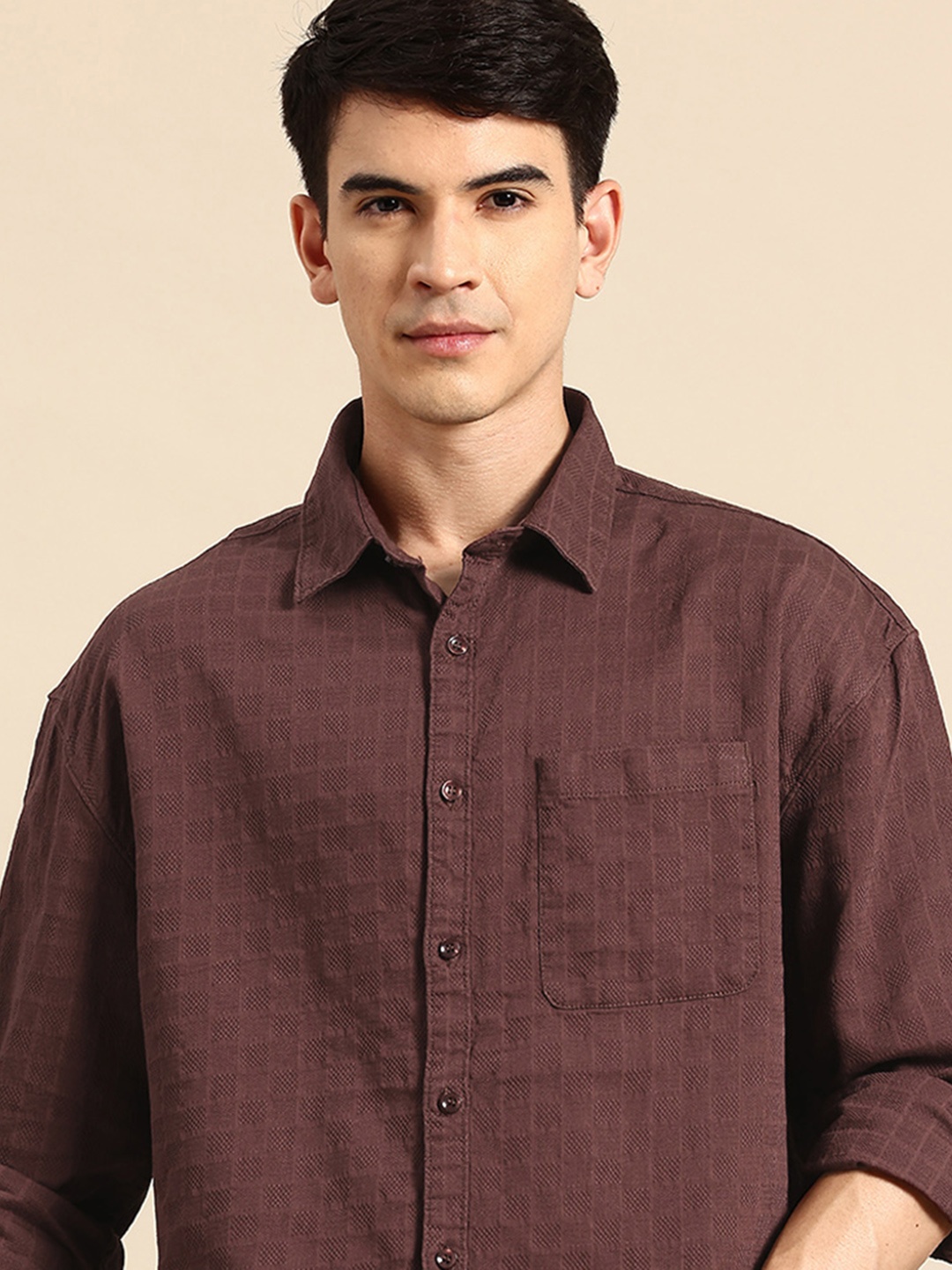 

Mast & Harbour Cotton Self Design Casual Shirt, Brown