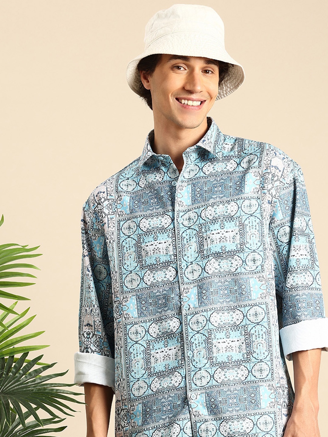 

Mast & Harbour Ethnic Printed Drop-Shoulder Sleeves Relaxed Fit Casual Shirt, Blue