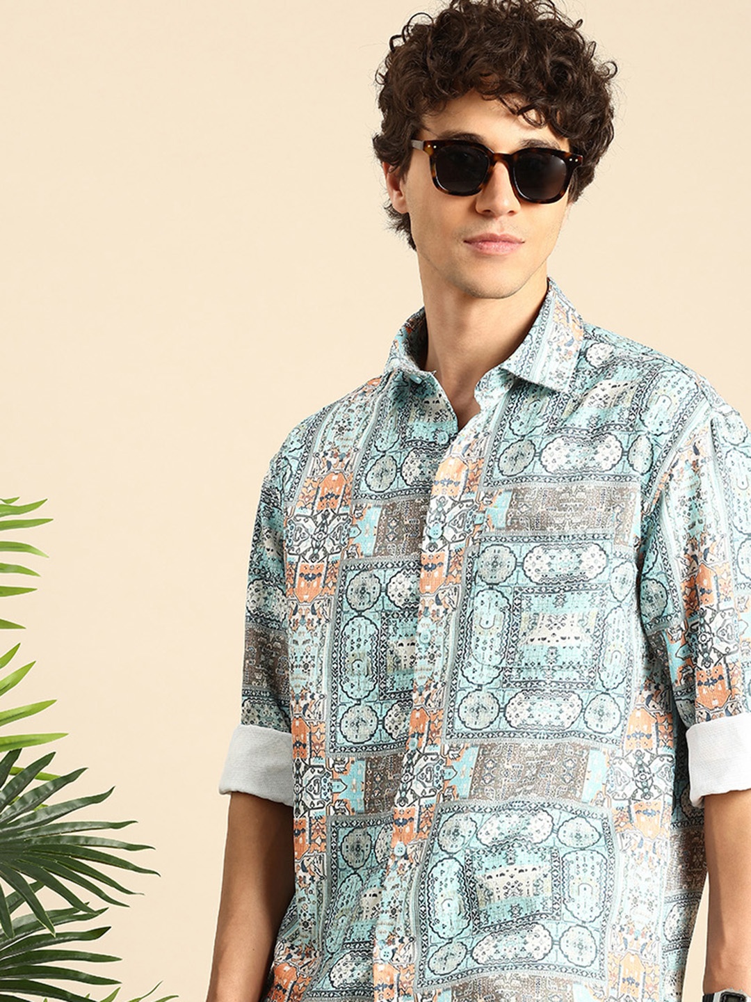 

Mast & Harbour Ethnic Printed Drop-Shoulder Sleeves Relaxed Fit Casual Shirt, Blue