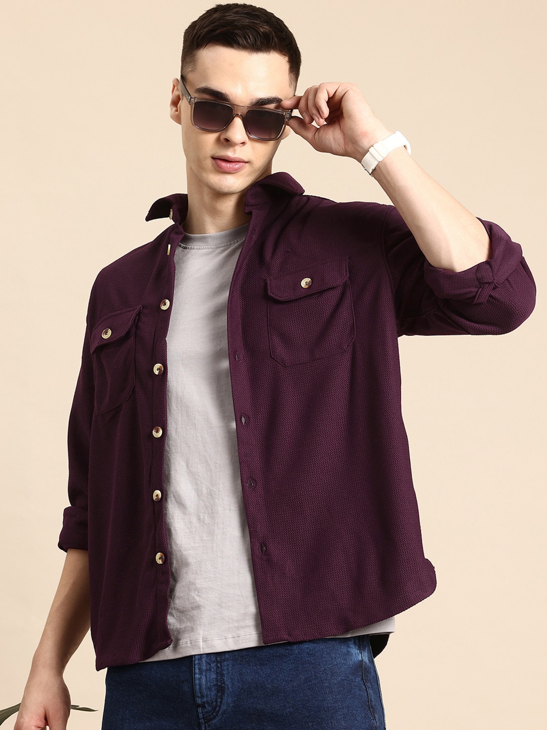 

Mast & Harbour Men Opaque Casual Shirt, Burgundy