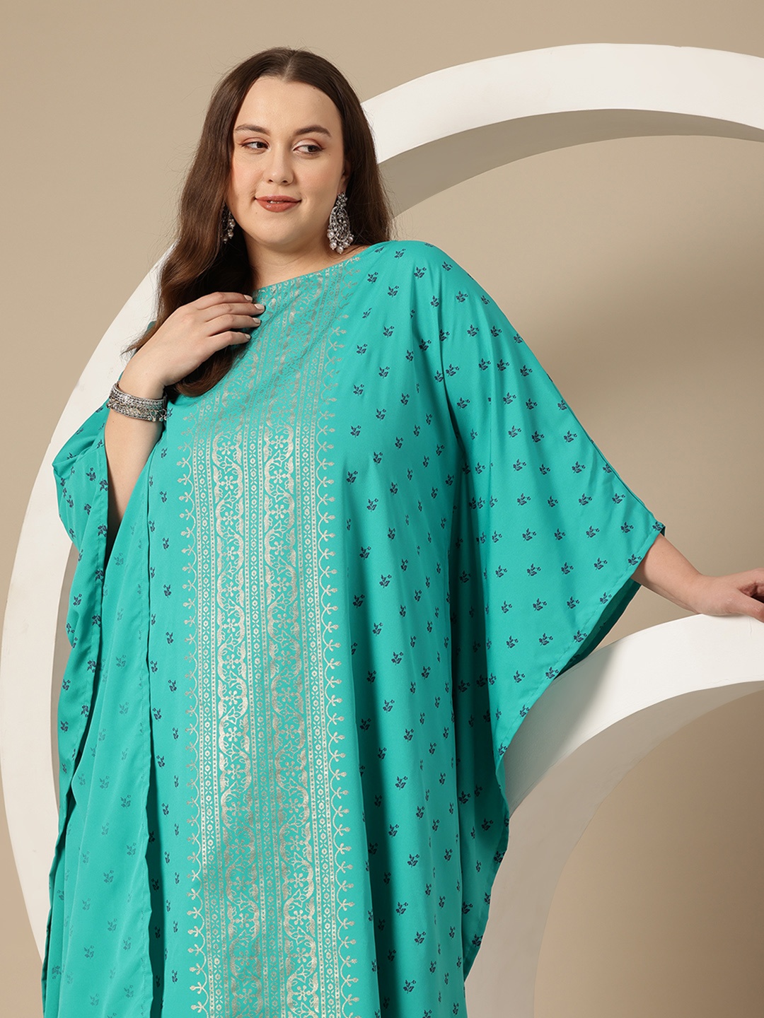 

Sztori Plus Size Floral Printed Flared Sleeves Floral Kaftan Kurta, Green