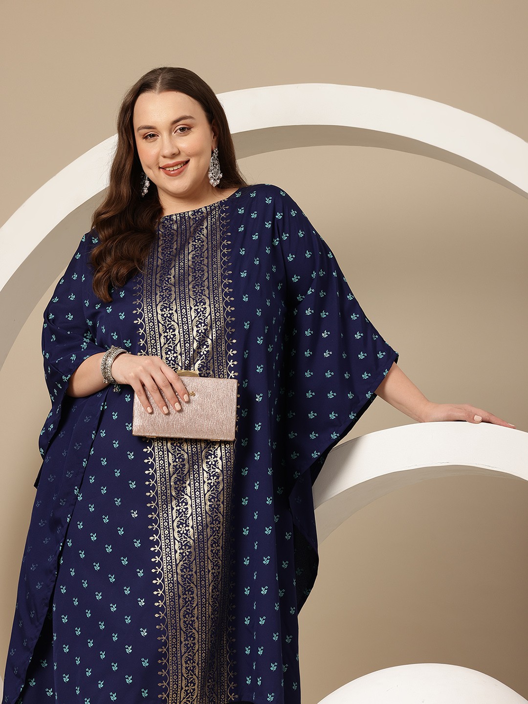 

Sztori Plus Size Floral Printed Flared Sleeves Floral Kaftan Kurta, Blue