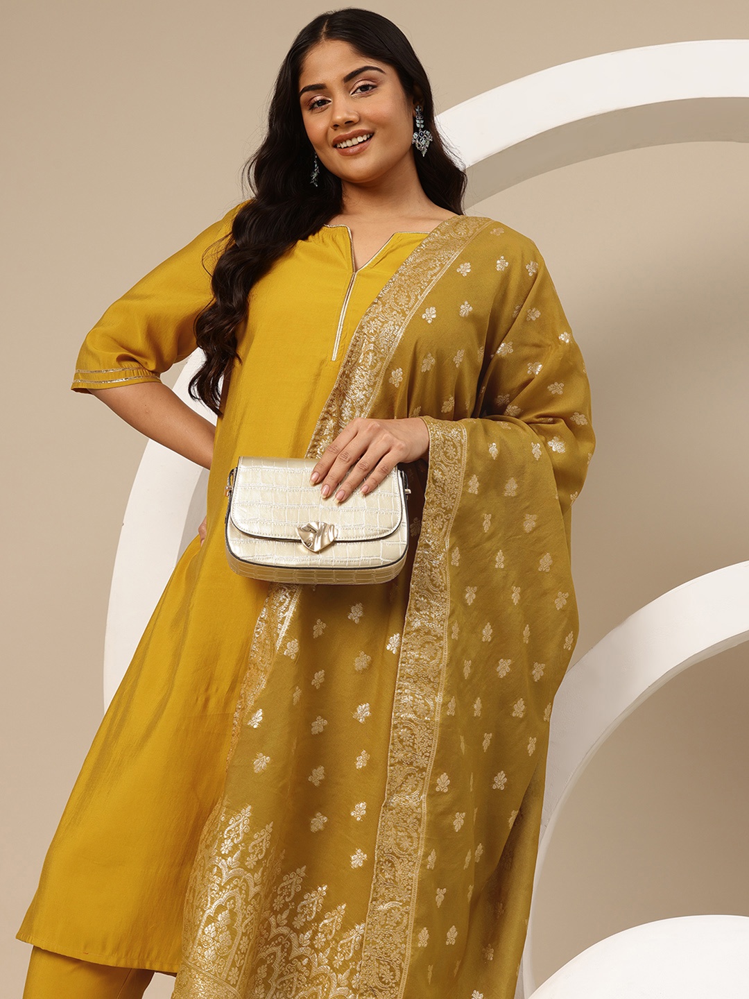 

Sztori Plus Size Gotta Patti Kurta with Trousers & Dupatta, Mustard