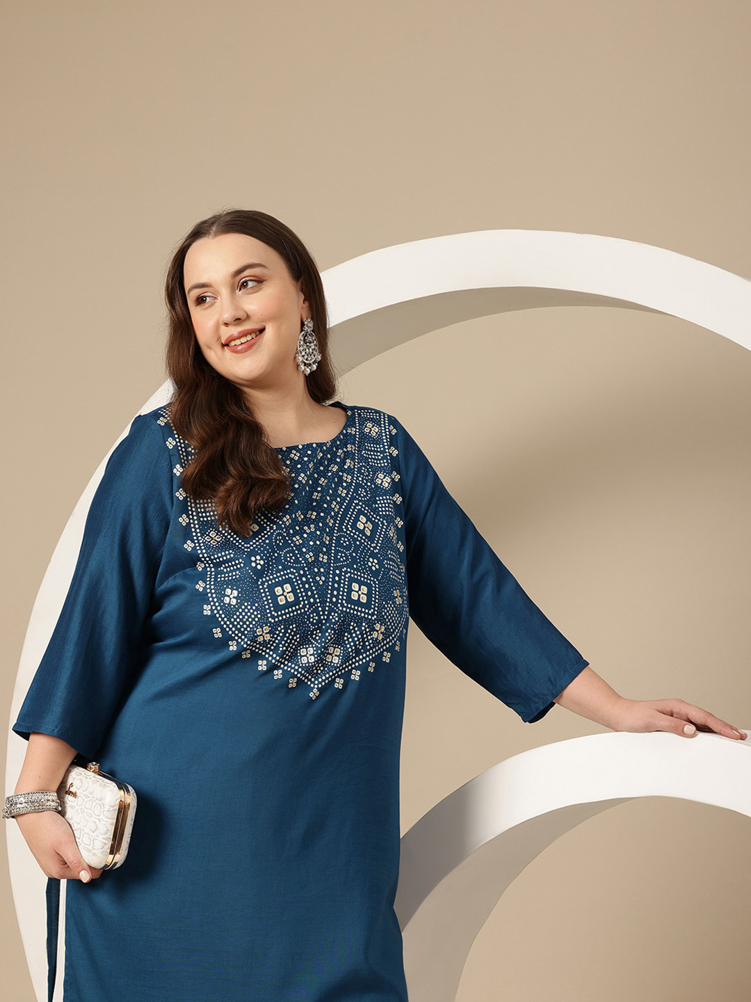 

Sztori Plus Size Geometric Printed Kurta, Teal