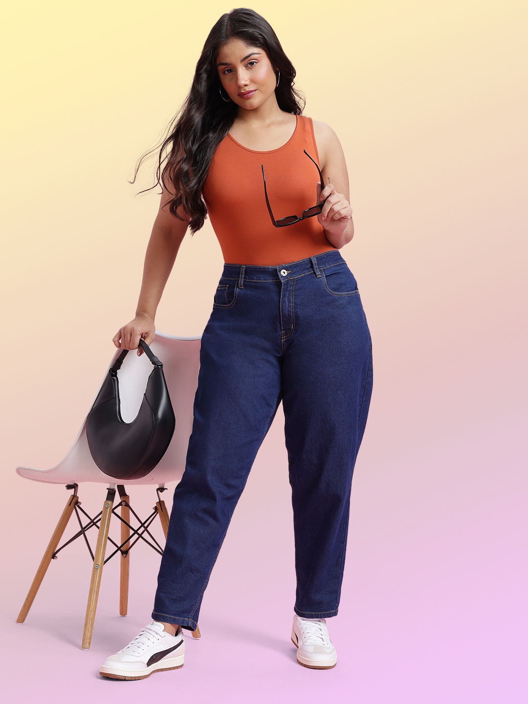 

DressBerry Curve Women Plus Size Slouchy Fit Stretchable Jeans, Navy blue