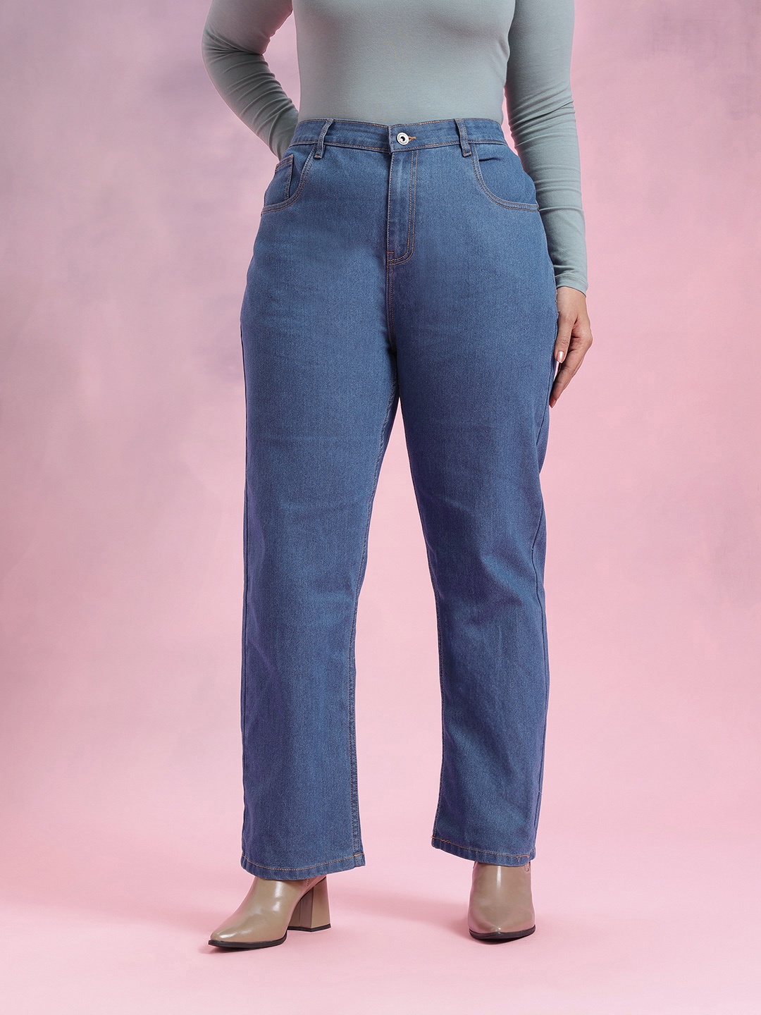 

DressBerry Curve Women Plus Size Straight Fit Stretchable Jeans, Blue