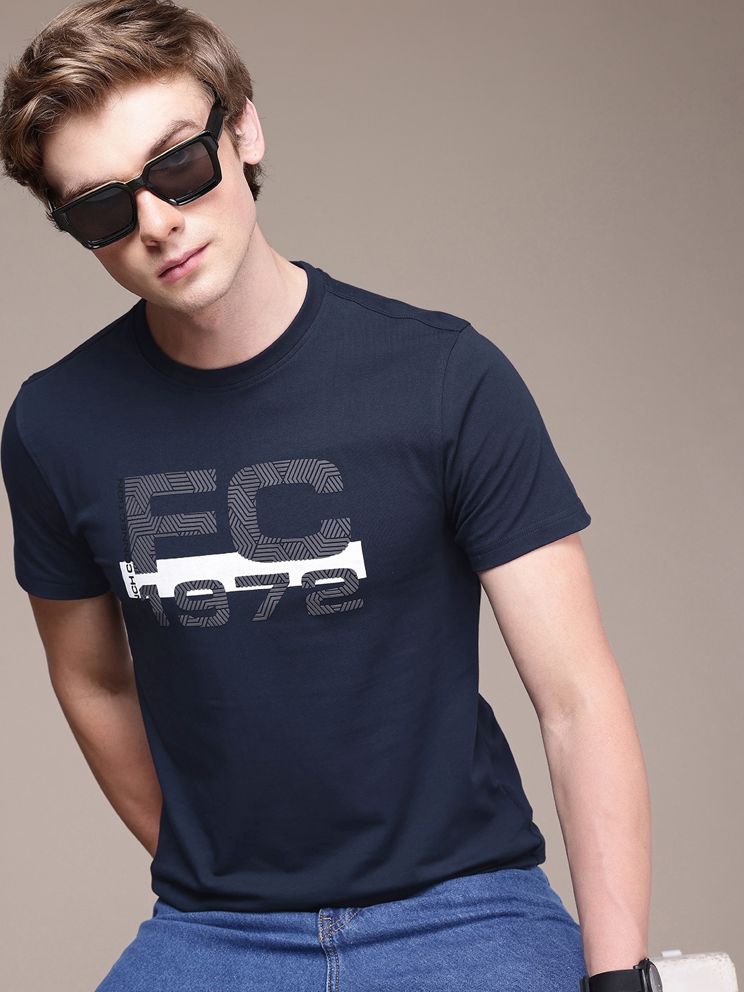 

French Connection Brand Logo Printed T-shirt, Navy blue