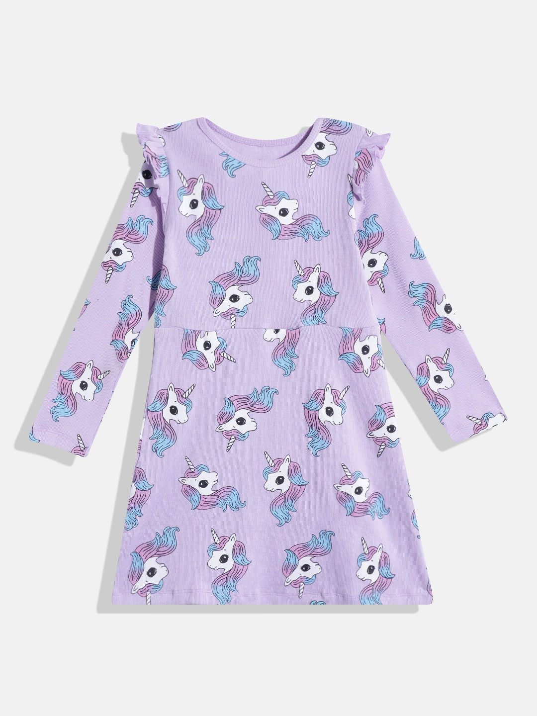 

makemyfab Print Ruffled A-Line Midi Dress, Lavender