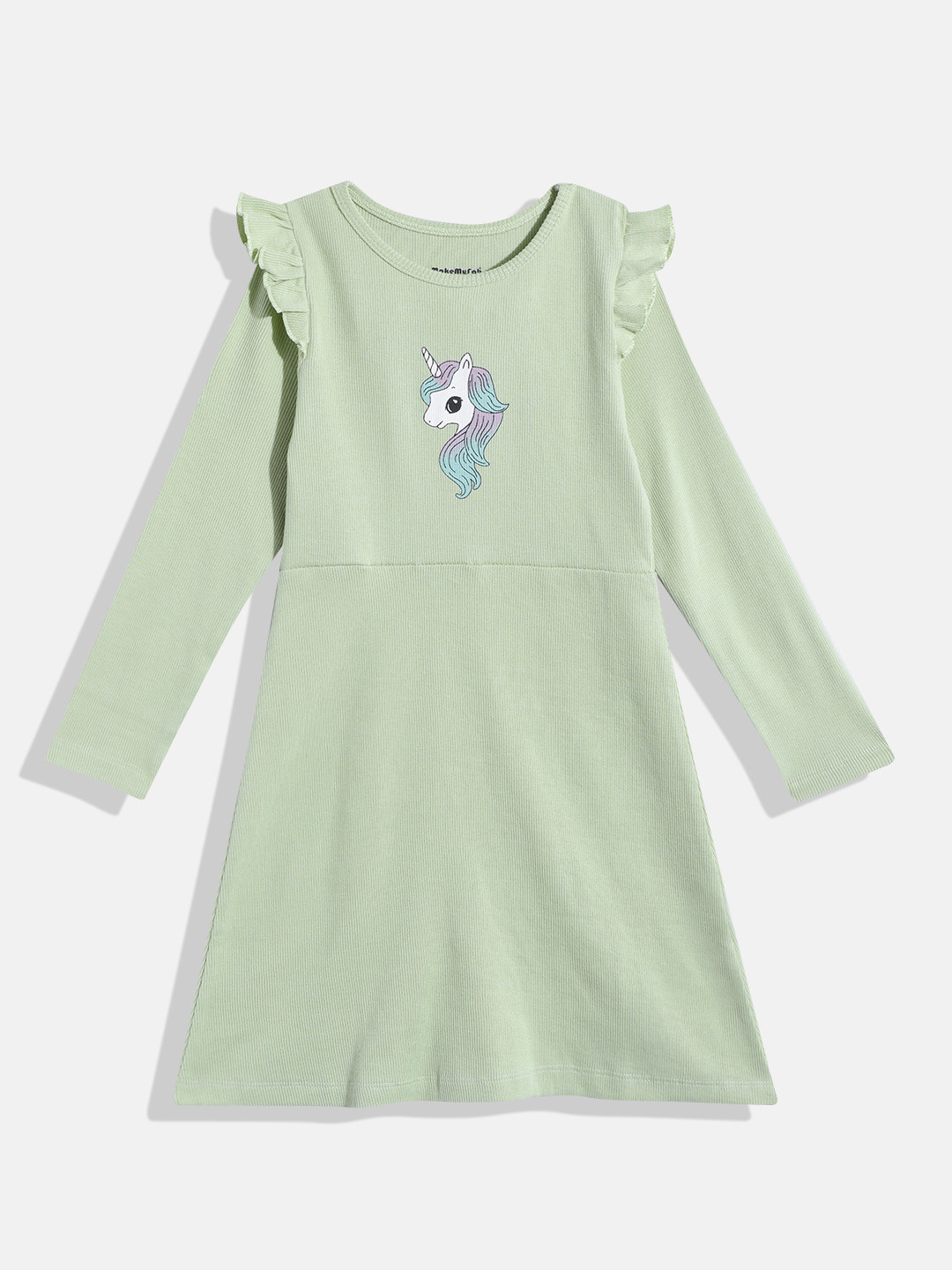 

makemyfab Print Ruffled A-Line Midi Dress, Sea green