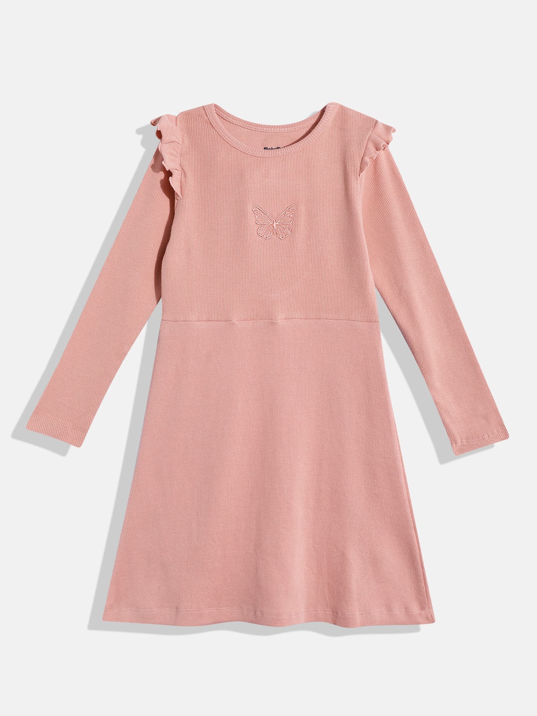 

makemyfab Ruffled A-Line Midi Dress, Peach