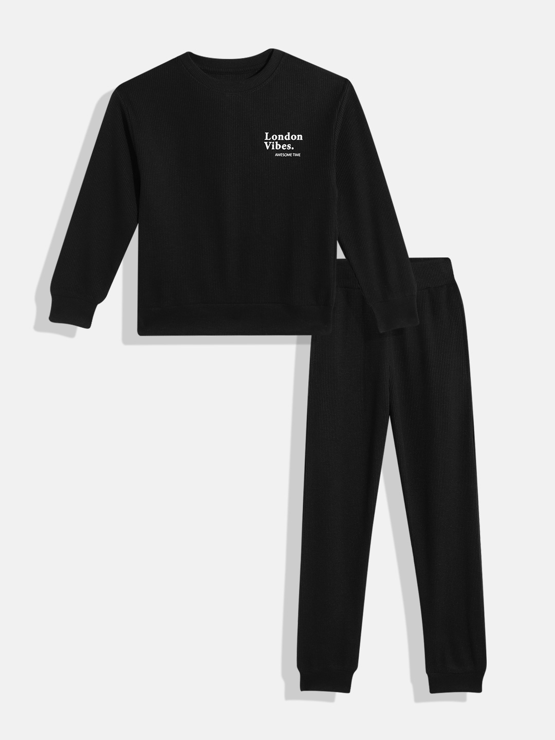 

makemyfab Boys Printed Sweatshirt With Joggers, Black