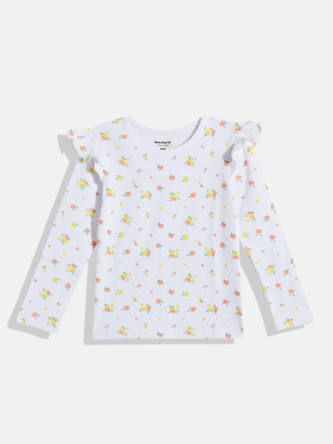 

makemyfab Floral Print Ruffles Top, White