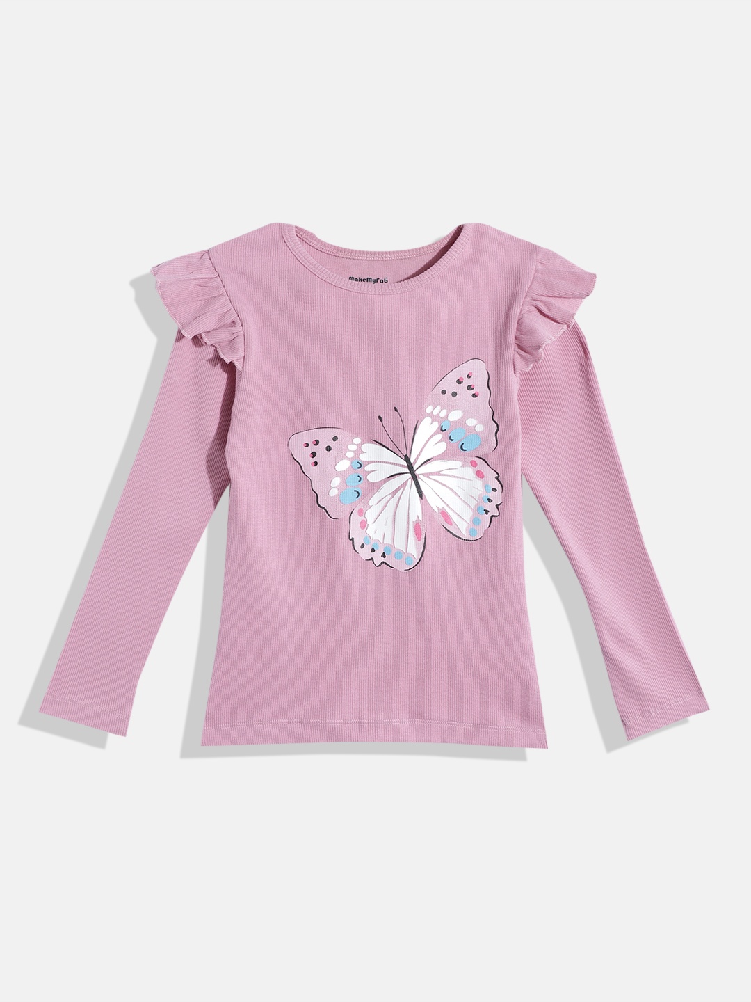

makemyfab Graphic Printed Ruffles Top, Pink