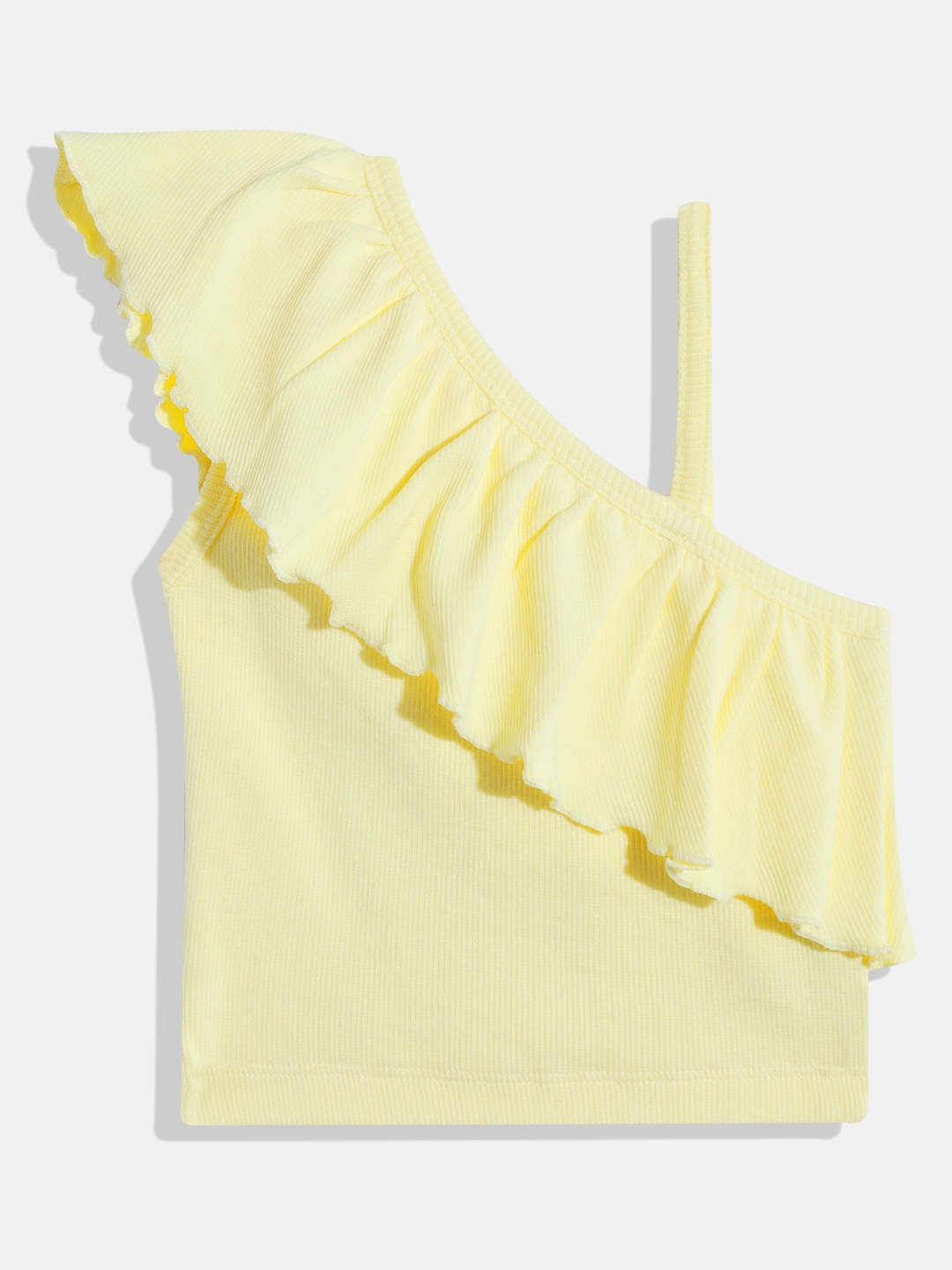 

makemyfab One Shoulder Ruffles Top, Yellow