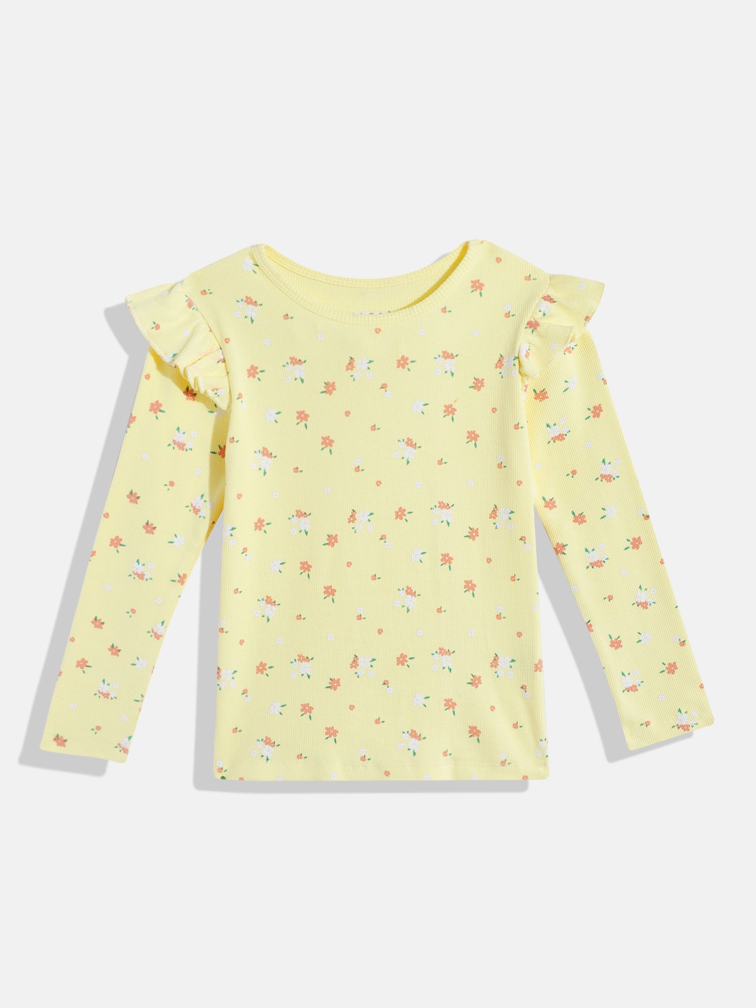 

makemyfab Floral Print Ruffles Top, Yellow