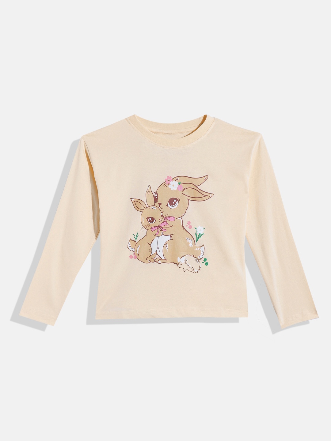 

makemyfab Girls Graphic Printed T-shirt, Cream