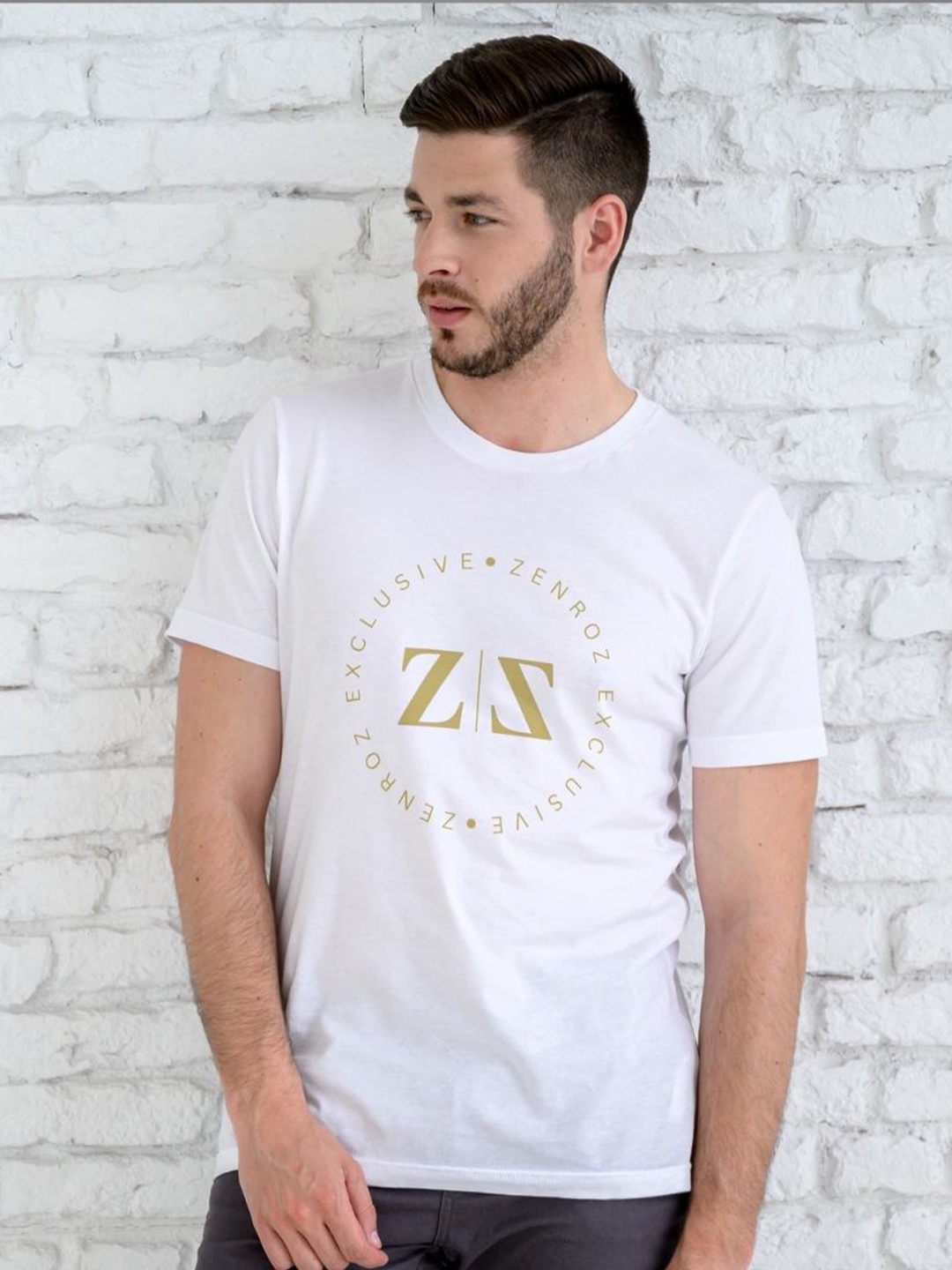 

Zenroz Unisex Zenith Printed Round Neck Cotton T-Shirt, White