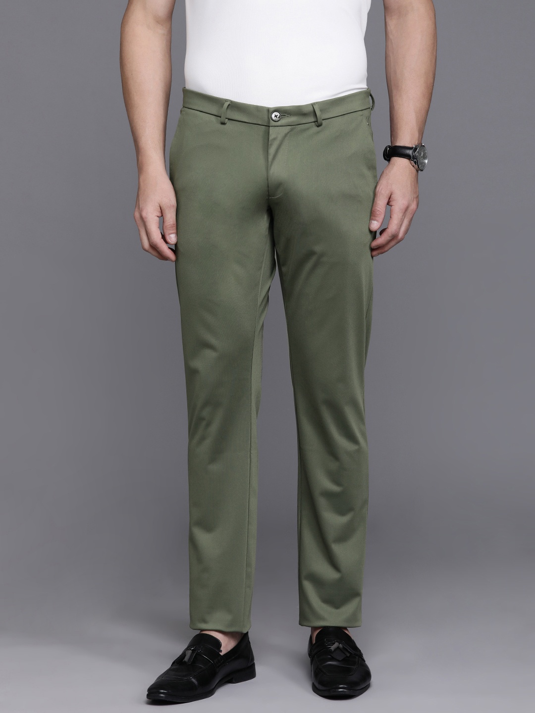 

Allen Solly Men Slim Fit Trousers, Olive