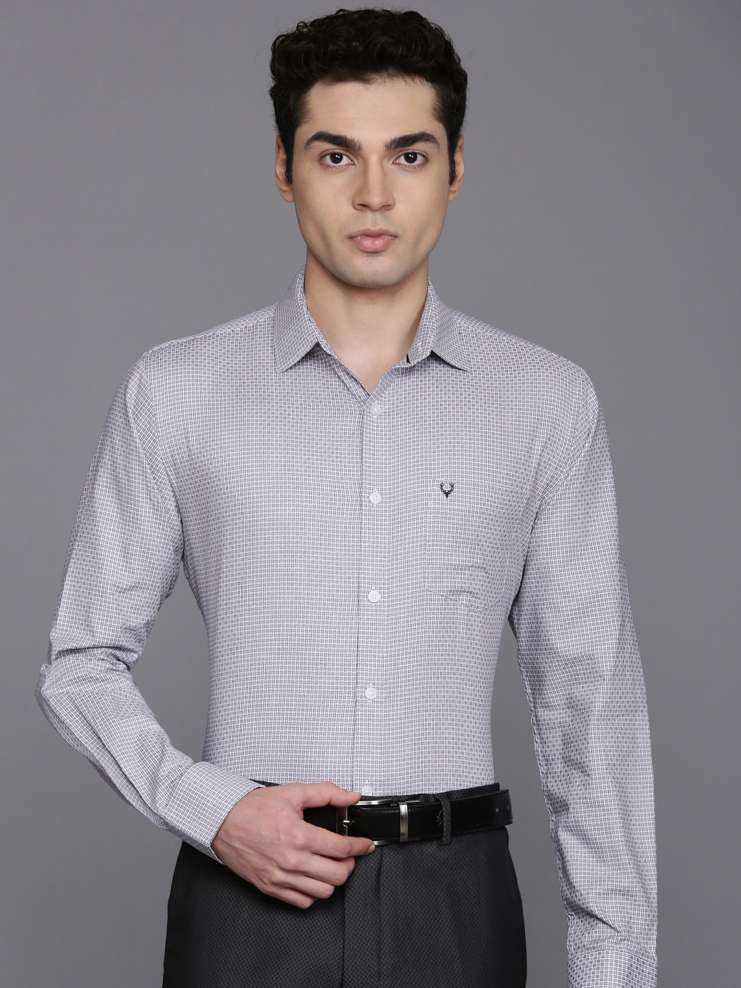 

Allen Solly Pure Cotton Classic Fit Opaque Checked Formal Shirt, Grey