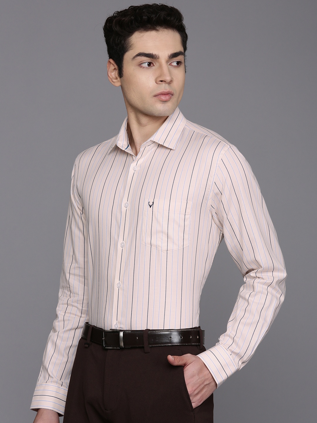 

Allen Solly Classic Self Striped Pure Cotton Formal Shirt, Peach