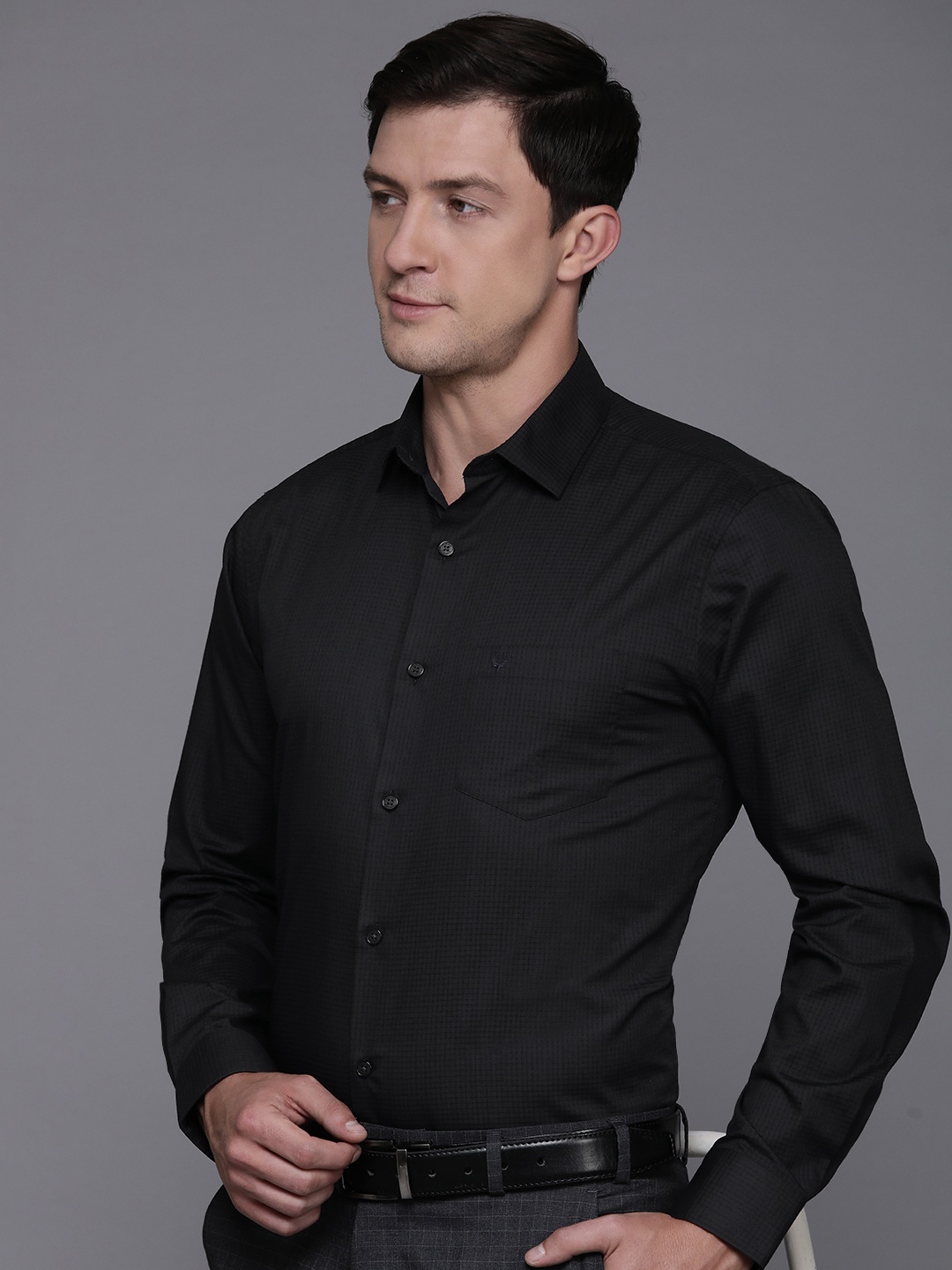 

Allen Solly Classic Fit Opaque Checked Formal Shirt, Black