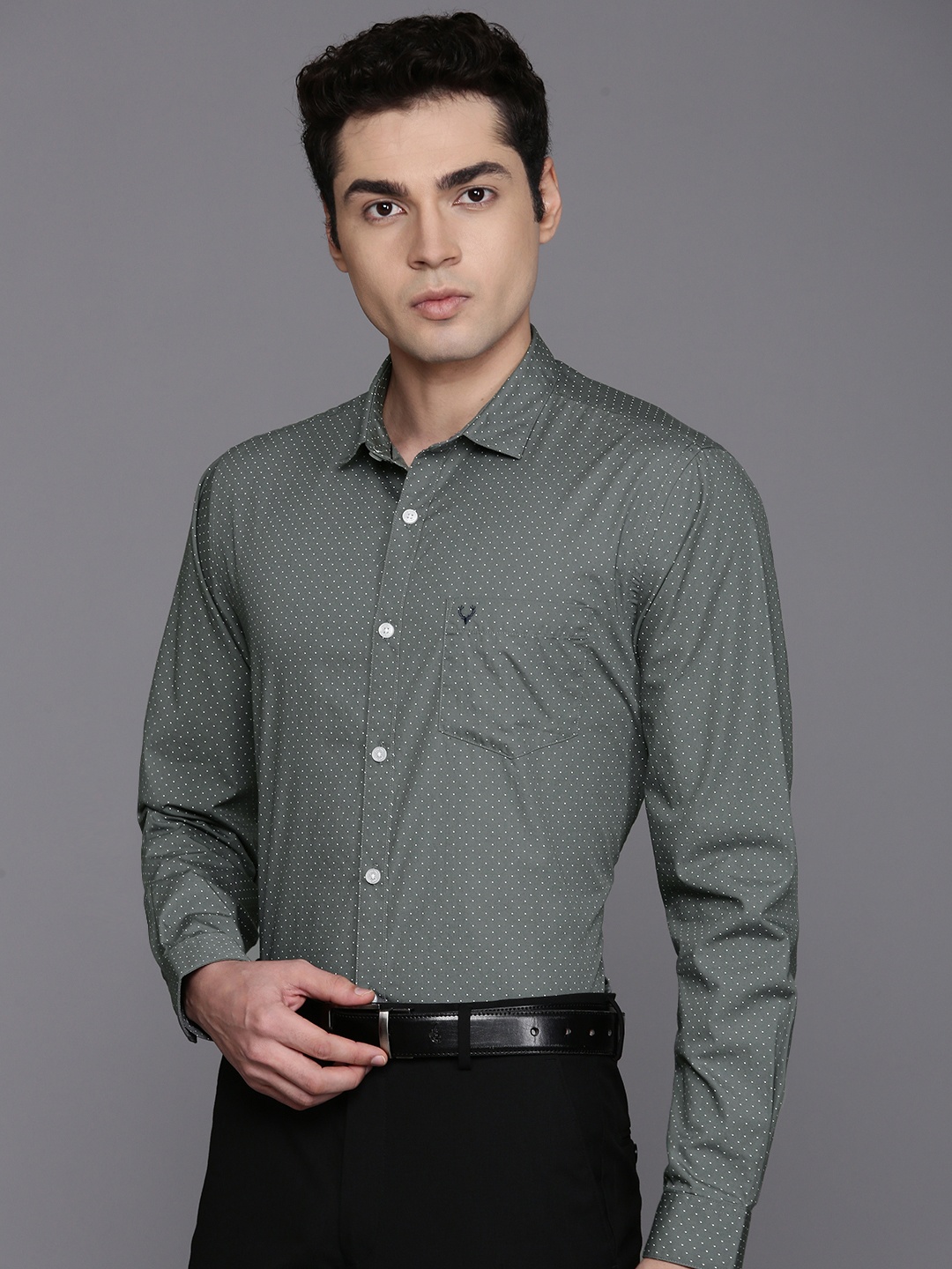 

Allen Solly Classic Micro Ditsy Printed Pure Cotton Formal Shirt, Olive