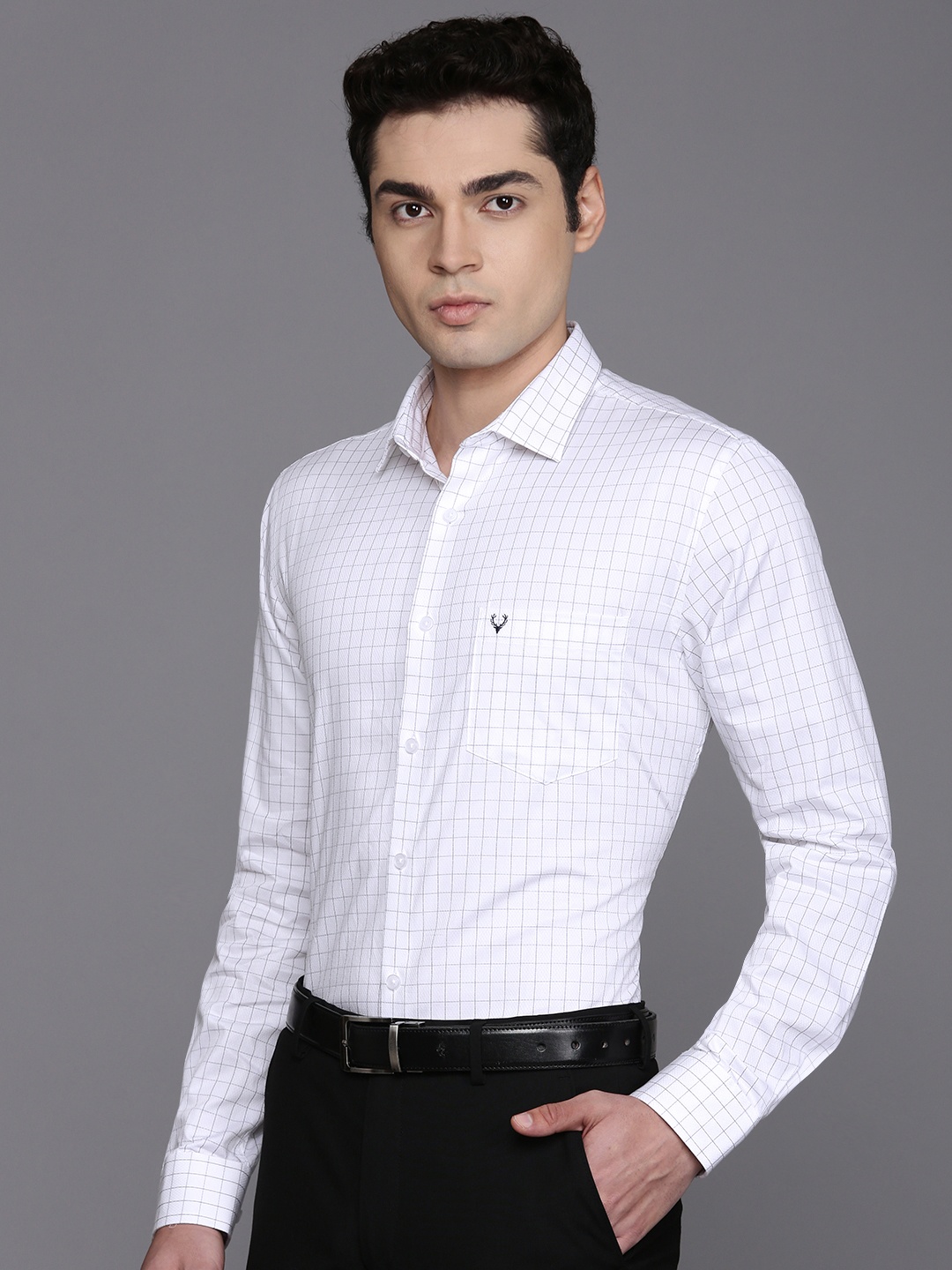 

Allen Solly Custom Pure Cotton Grid Tattersall Checks Formal Shirt, White