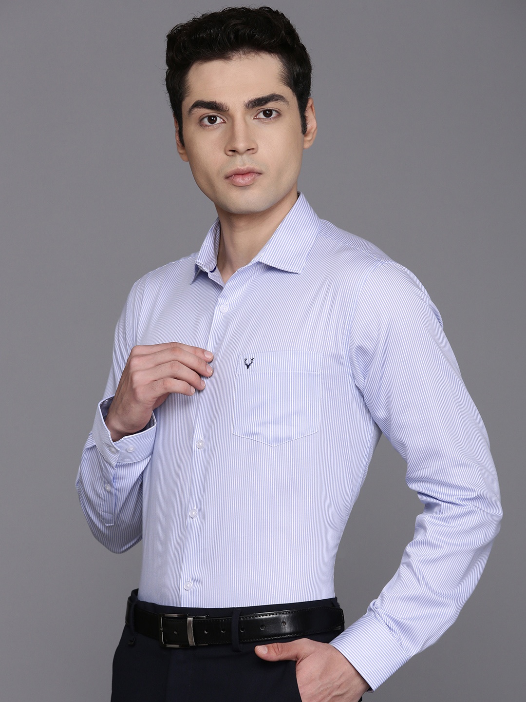 

Allen Solly Pure Cotton Classic Fit Opaque Striped Formal Shirt, Blue