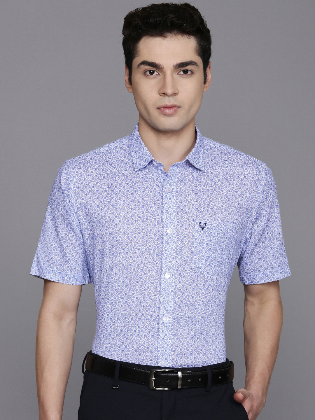 

Allen Solly Cotton Linen Classic Fit Floral Printed Formal Shirt, Blue