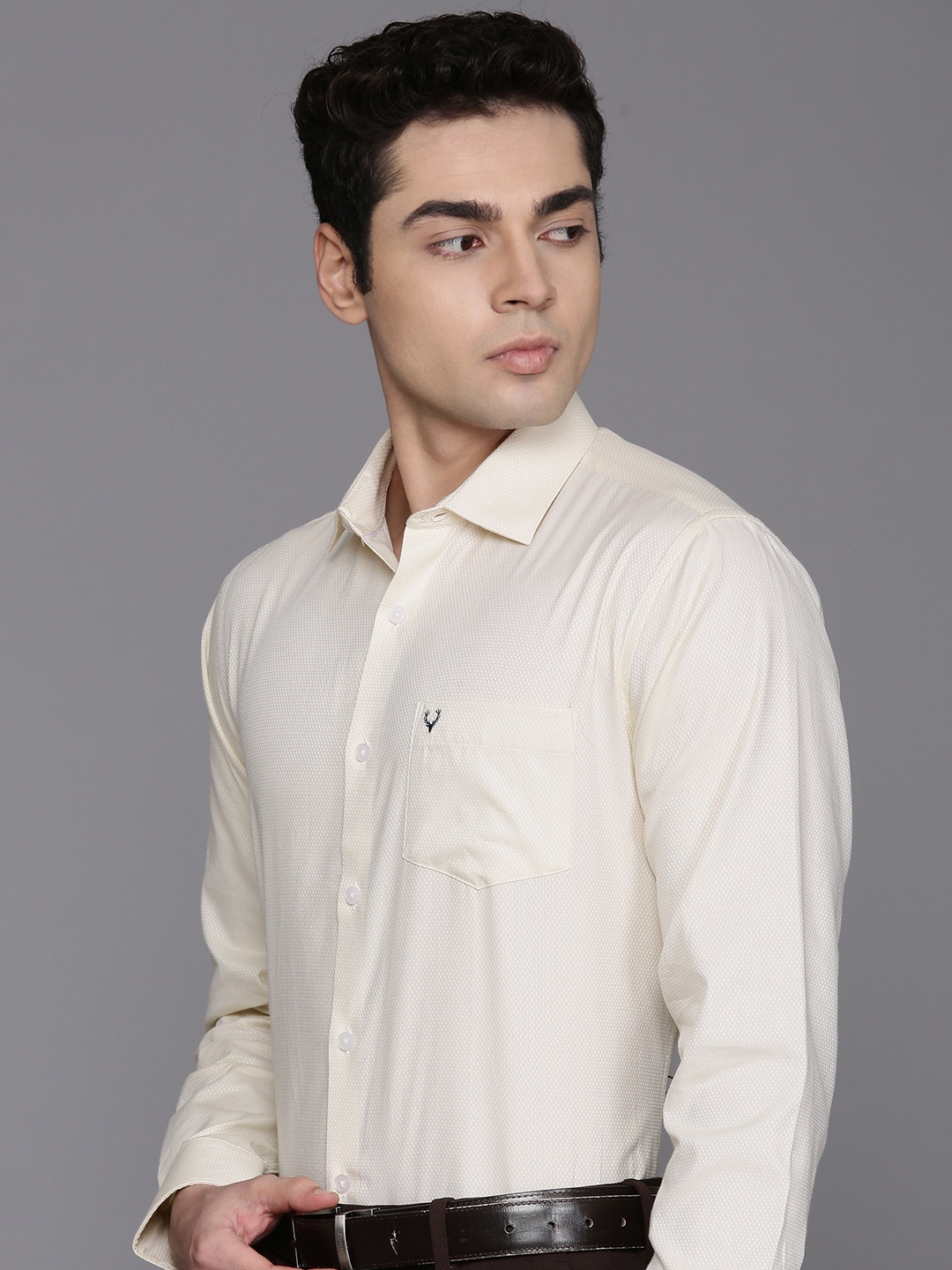 

Allen Solly Classic Geometric Self Design Pure Cotton Formal Shirt, Cream