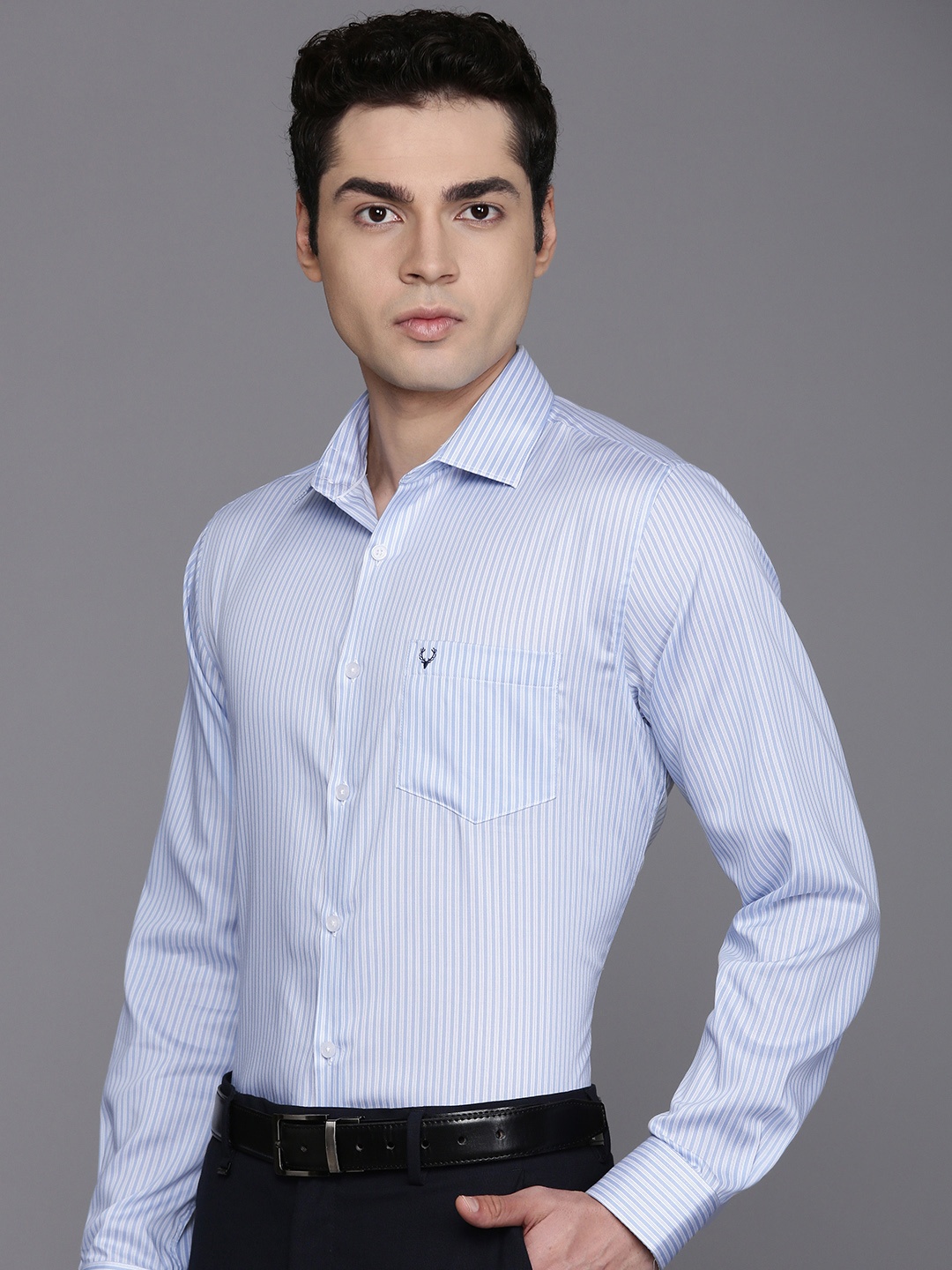 

Allen Solly Classic Self Striped Pure Cotton Formal Shirt, Blue