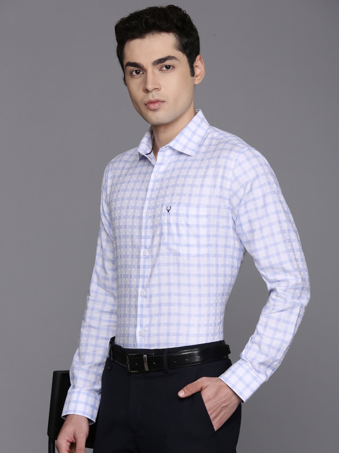 

Allen Solly Pure Cotton Classic Opaque Checked Formal Shirt, White