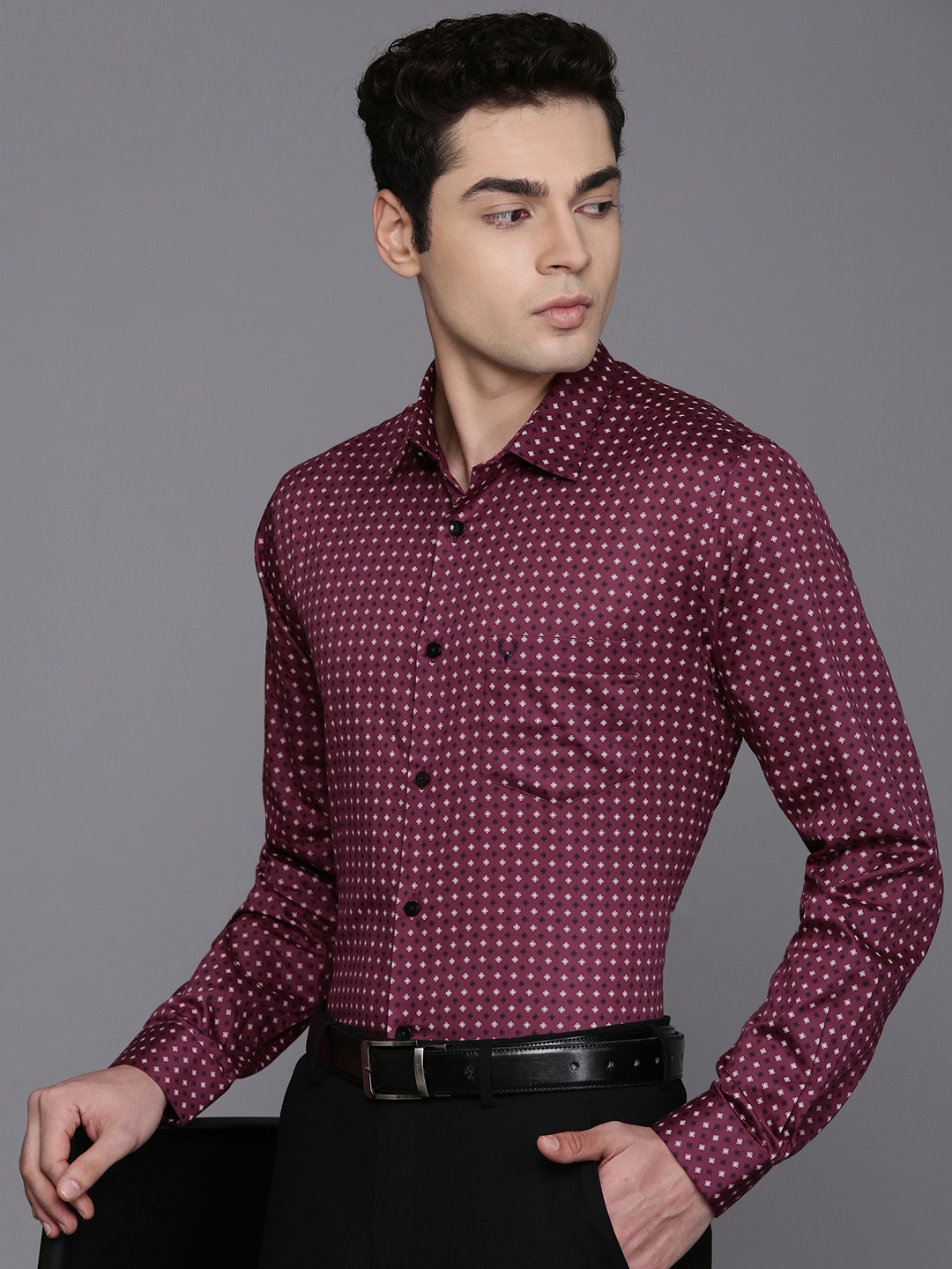 

Allen Solly Pure Cotton Classic Fit Floral Printed Formal Shirt, Maroon