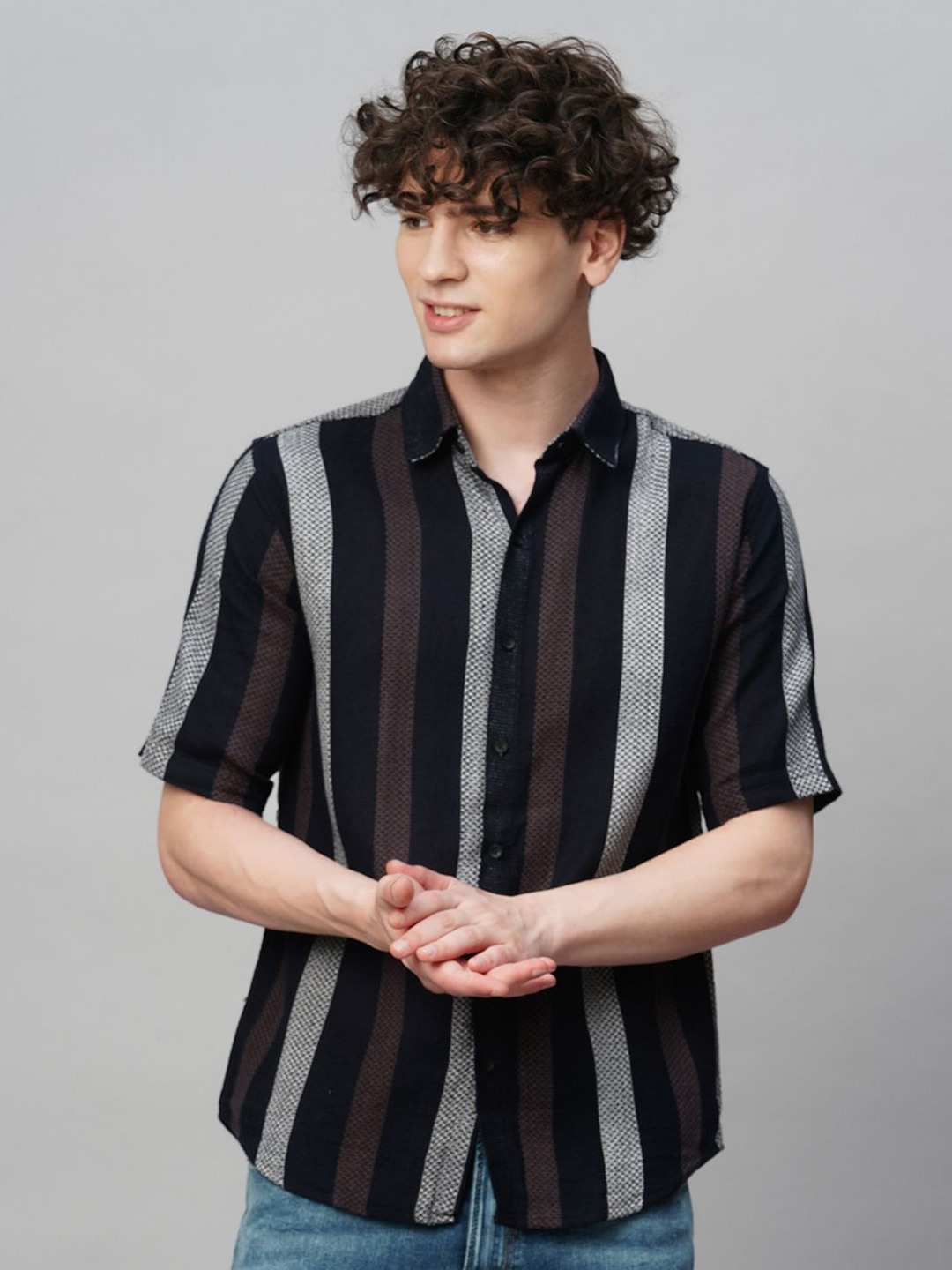 

TRYBUY.IN Men Comfort Spread Collar Striped Cotton Party Shirt, Multi