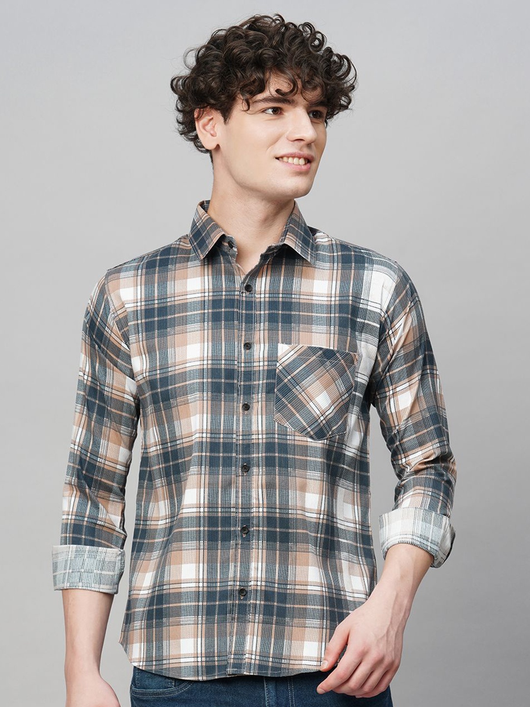 

TRYBUY.IN Men Comfort Spread Collar Tartan Checked Cotton Party Shirt, Multi