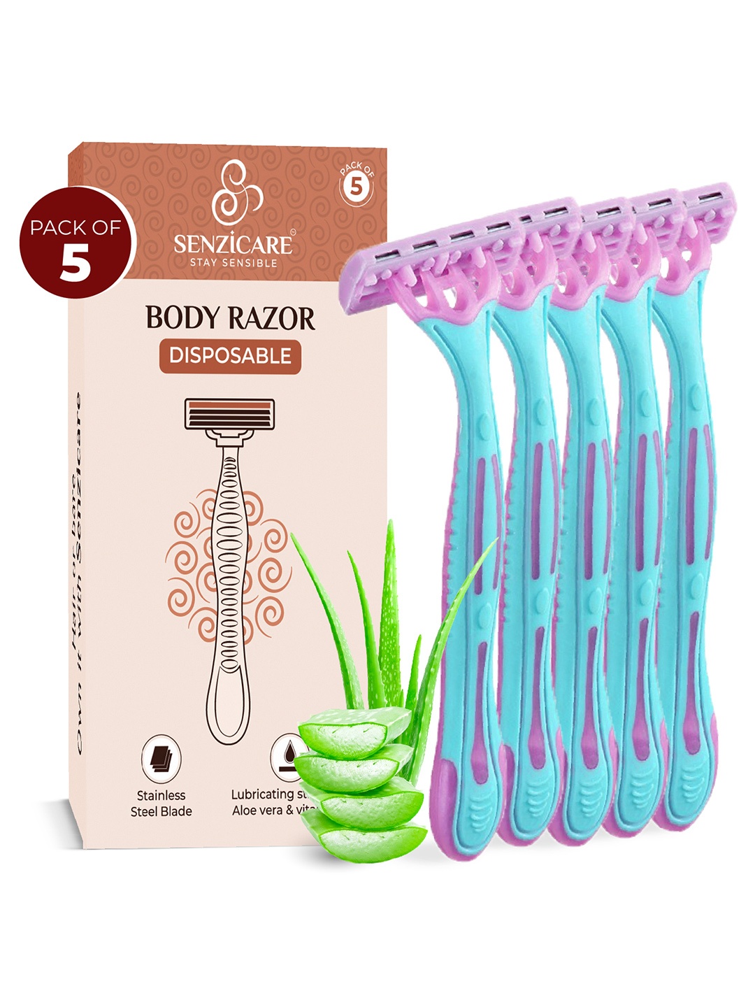 

Senzicare Women Pack Of 5 Stay Sensible Disposable Body Razors, Pink