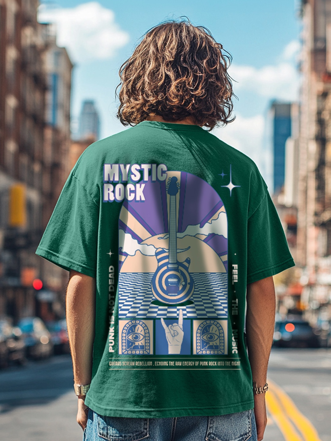 VEIRDO Men Graphic Printed Round Neck Pure Cotton Oversized T-Shirt, Green