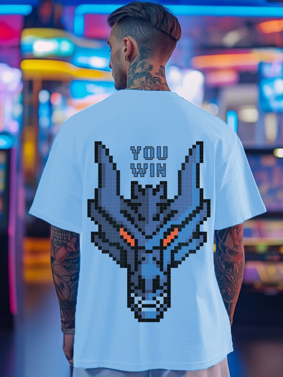 

VEIRDO Men Graphic Printed Round Neck Pure Cotton Oversized T-Shirt, Blue