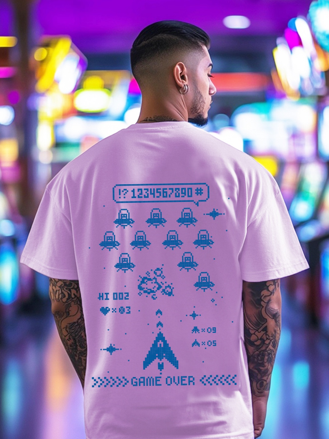 VEIRDO Men Graphic Printed Round Neck Pure Cotton Oversized T-Shirt, Purple
