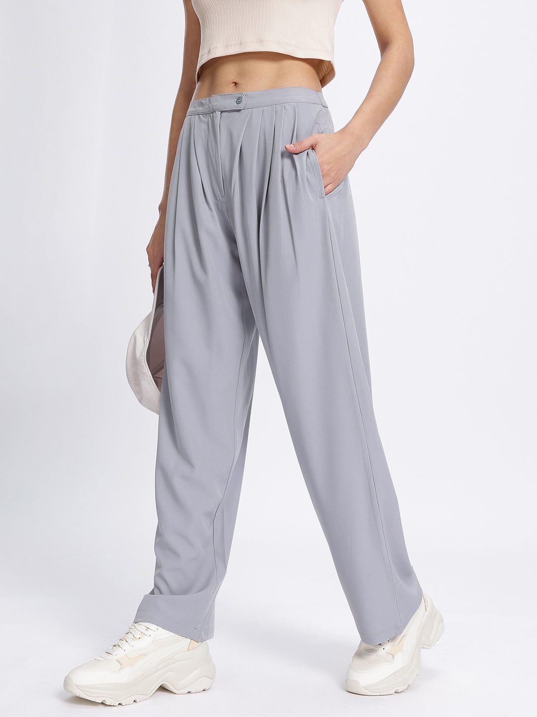 

DressBerry Women Pleated Roots Regular Trouser, Grey