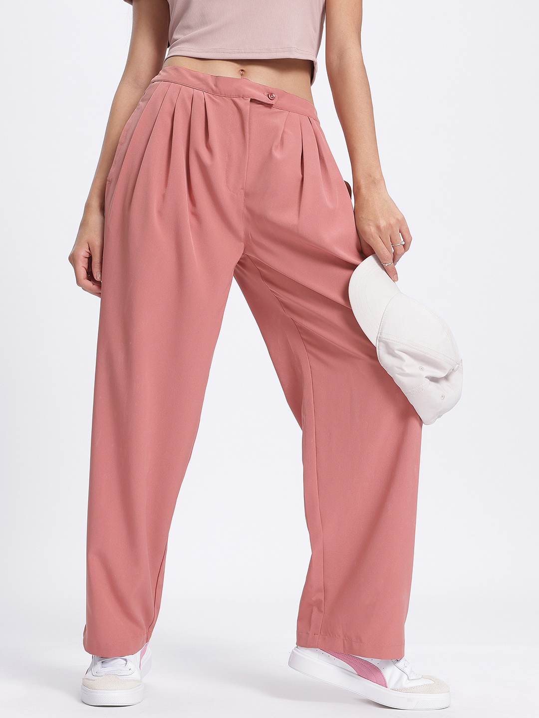 

DressBerry Women Polished Pleats Regular Trouser, Rose