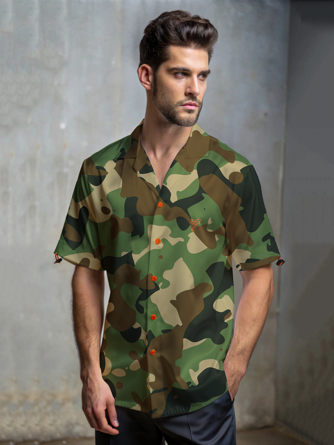 

WALAWALI Unisex Relaxed Opaque Printed Party Shirt, Olive