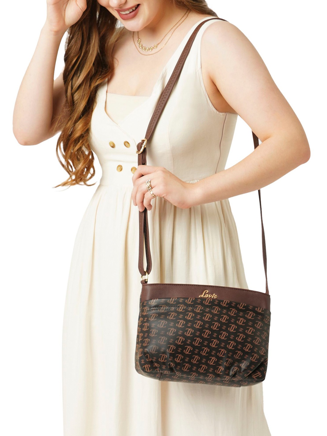 

Lavie Ethnic Motifs Structured Sling Bag, Coffee brown